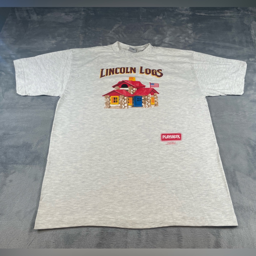 Lincoln Logs Graphic T shirt 1998 Vtg hasbro playskool L